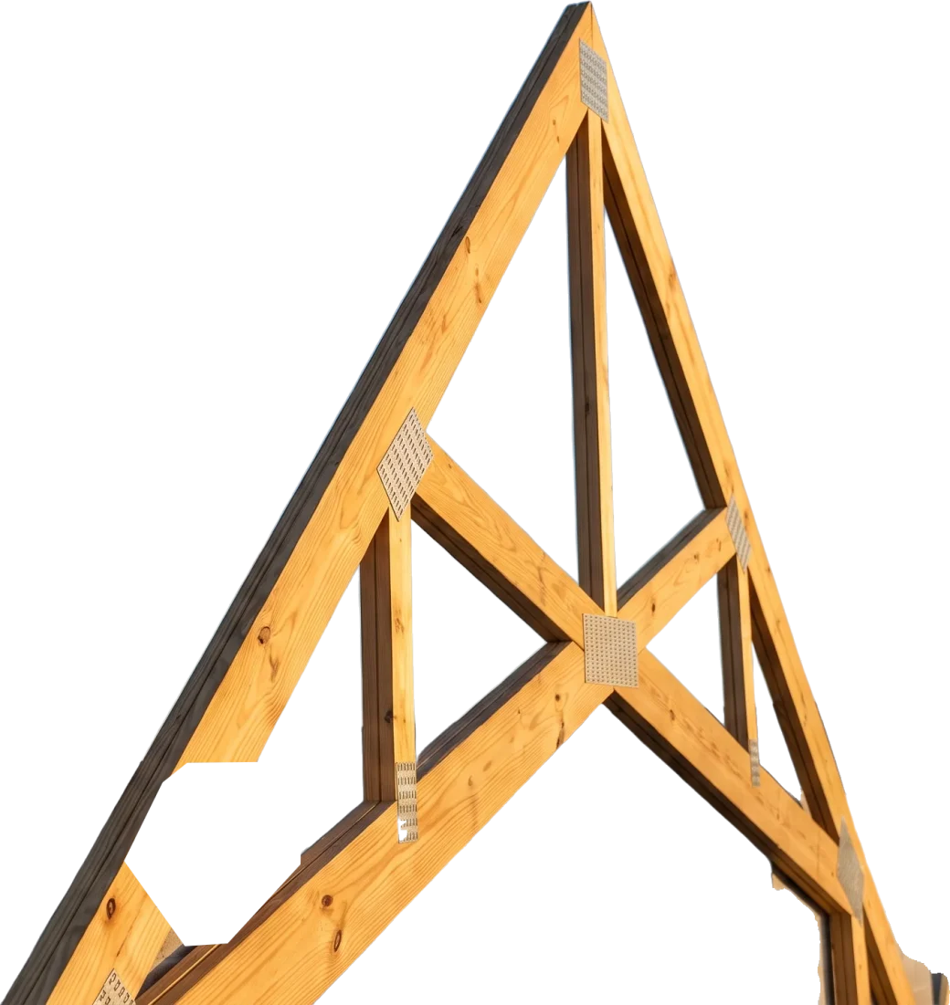 Engineered wood roof truss with galvanized connector plates
